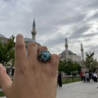 Gümüş Tasarım Turkuaz Firuze Taşlı Otantik erkek Yüzük Takı