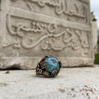Gümüş Tasarım Turkuaz Firuze Taşlı Otantik erkek Yüzük Takı
