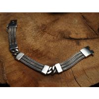 Gümüş Tasarım Üç Sıralı Oksitli Erkek Bileklik