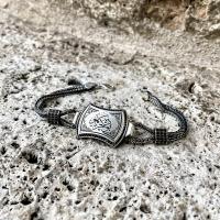 Gümüş Tasarım taşlı Buda Geçer Yahu yazılı trend erkek bileklik takı