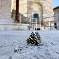 Gümüş Tasarım turkuaz firuze Taşlı,dualı Otantik Hiç Yüzük Takı
