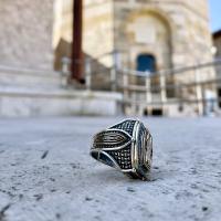 Gümüş Tasarım turkuaz firuze Taşlı,dualı Otantik Hiç Yüzük Takı