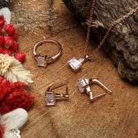 Gümüş baget zirkon taşlı model rose gold trend bayan üçlü takı set