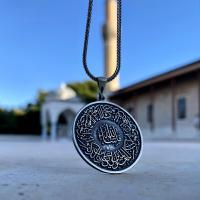 Gümüş tasarım Maşallah Nazar Duası yazılı trend erkek kolye takı