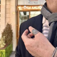 Gümüş tasarım gravür işlemeli okçu zihgir baş parmak yüzük takı
