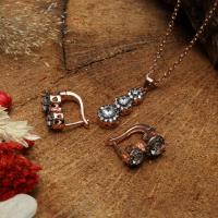 Gümüş zirkon taşlı model rose gold trend bayan üçlü takı set