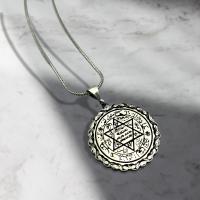 925 ayar gümüş tasarım model Davut Yıldızı Süleyman Peygamber mührü duası yazılı trend erkek bayan yuvarlak model madalyon kolye