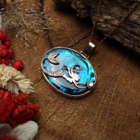 Gümüş okyanus sedefli deniz atı model özel tasarım trend madalyon Bayan kolye takı