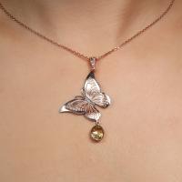 Gümüş 3 Boyutlu Özel Tasarım Sultanit Taşlı Kelebek Bayan Kolye Takı